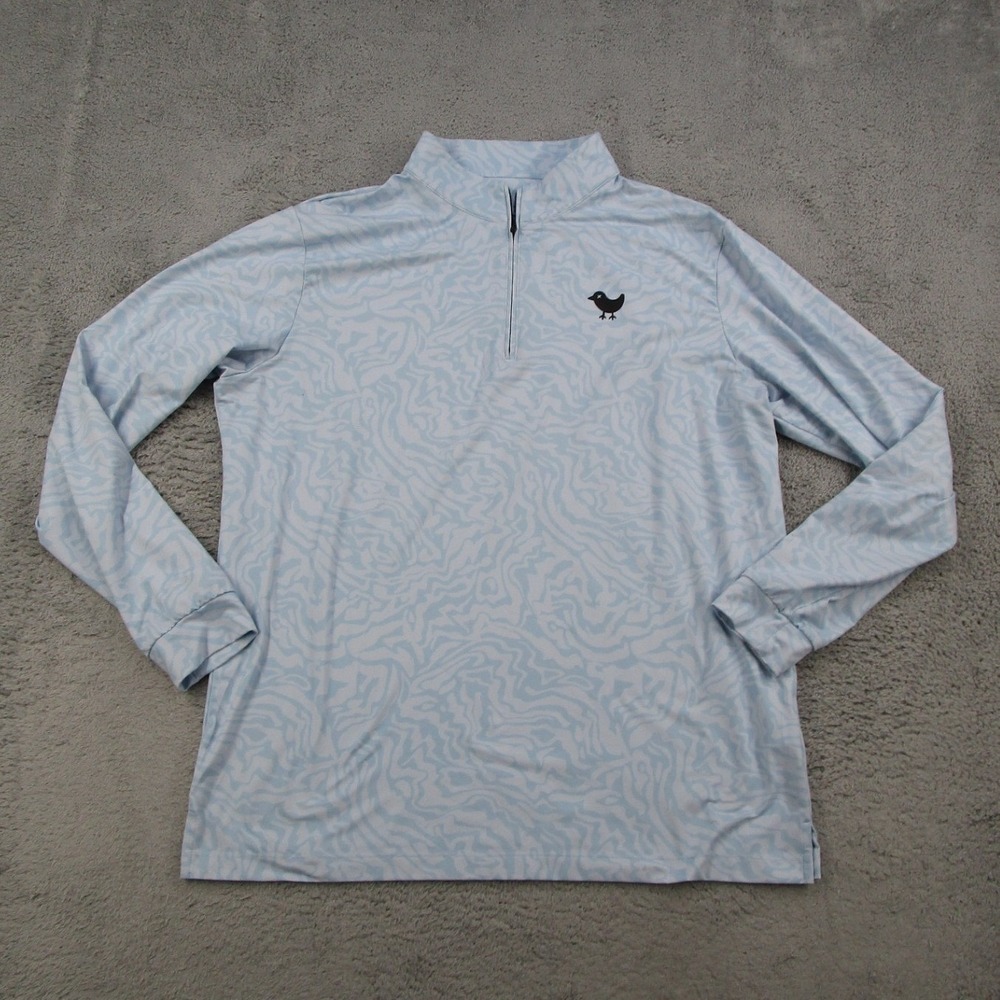 Bad Birdie Mens Pullover XL Quarter Zip Golf Blue White Abstract Long Sleeve
